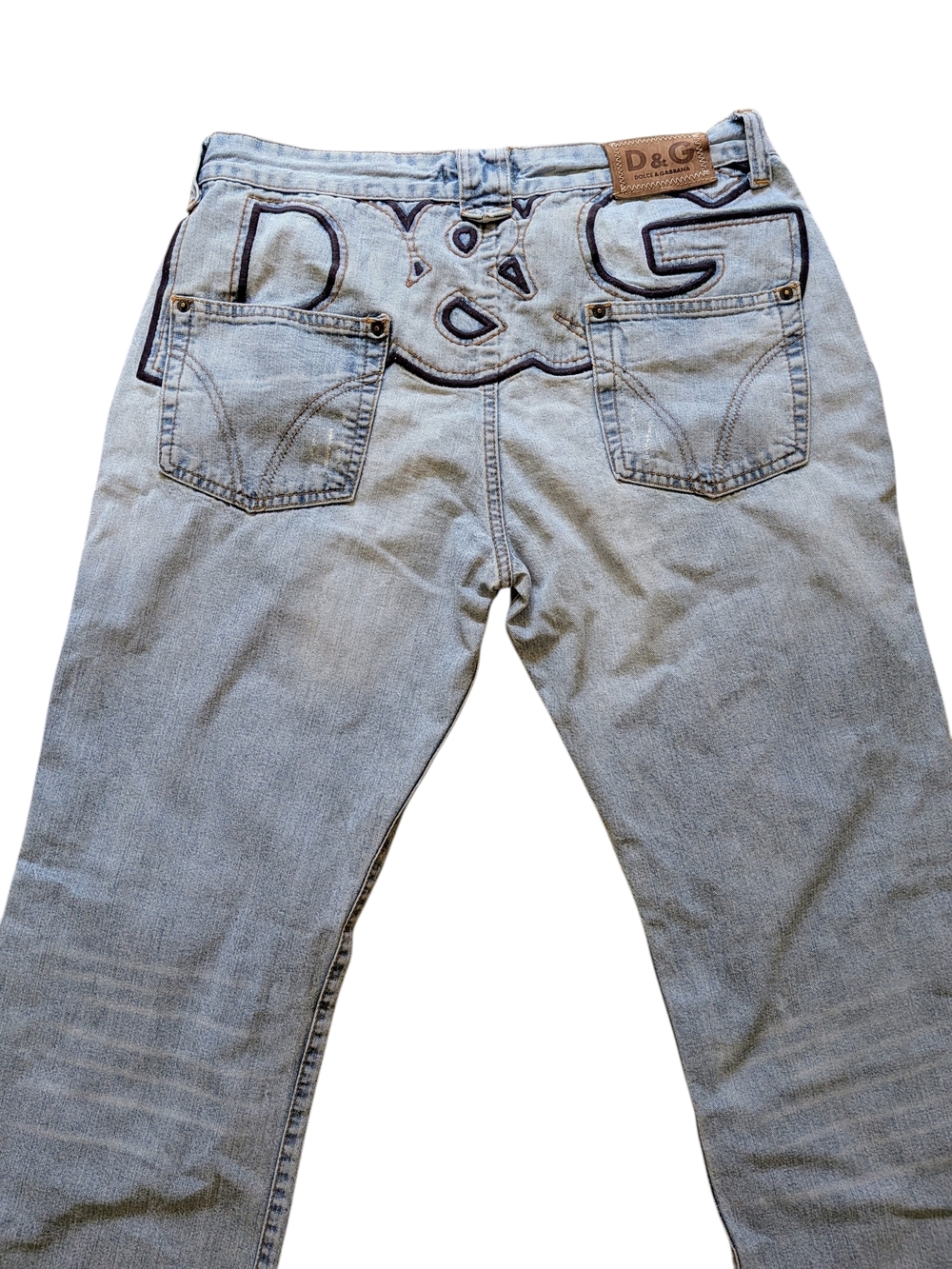 D&G Vintage Y2K Light Faded Wash Men's Jeans with Logo Back Embroidery Designer